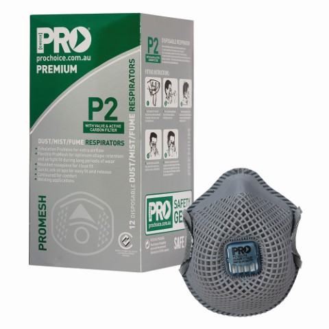 MESH P2 RESPIRATOR WITH VALVE & ACTIVE CARBON FILTER TO AUST STANDARD.